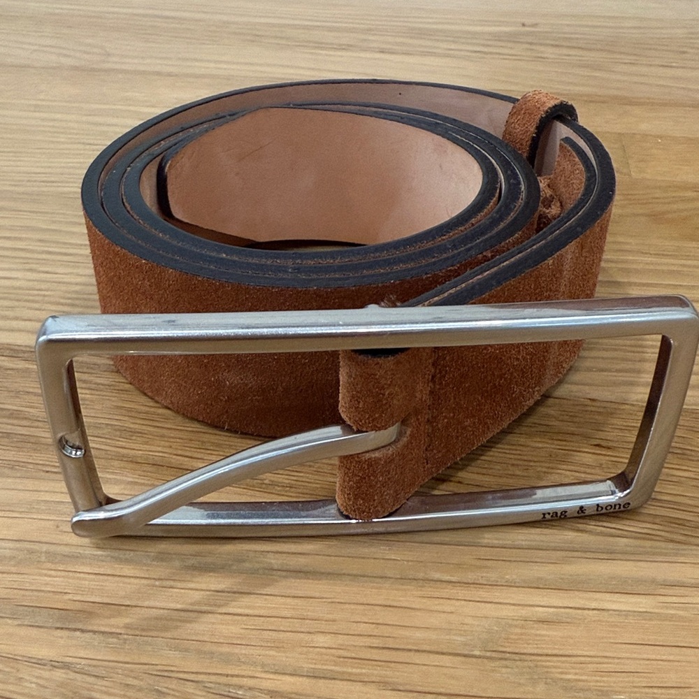 Rag & Bone Tan Suede Belt with Silver Buckle small